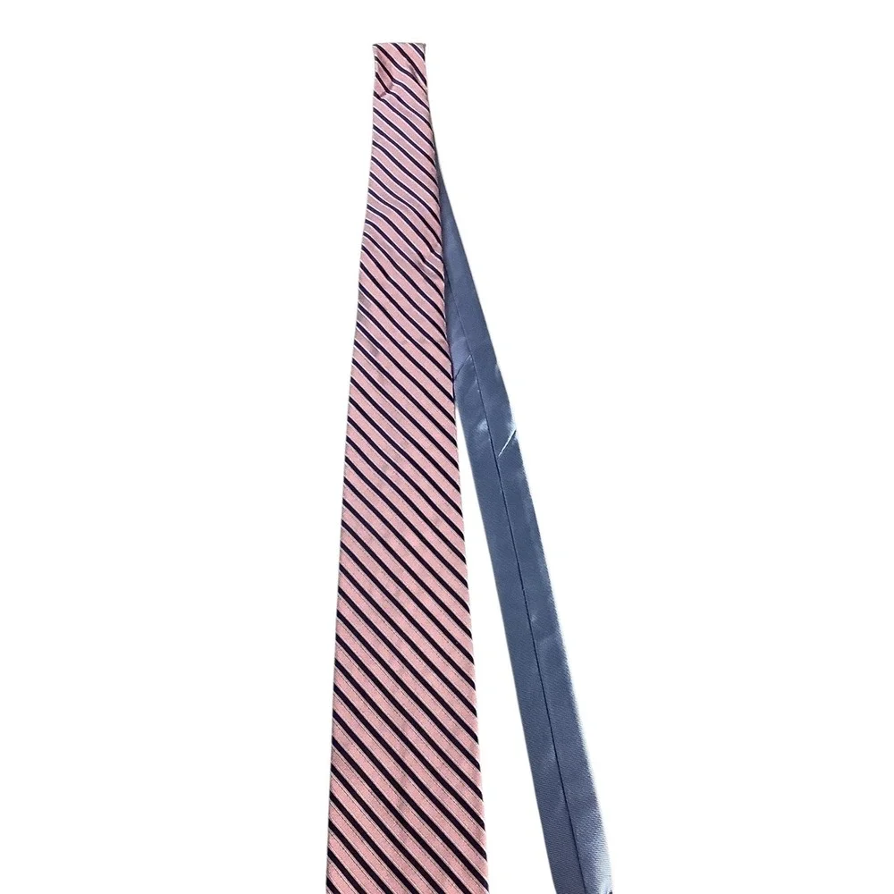 Tommy Hilfiger Necktie Men Pink Blue Stripe 100%‎ Silk Imported USA Classic Tie